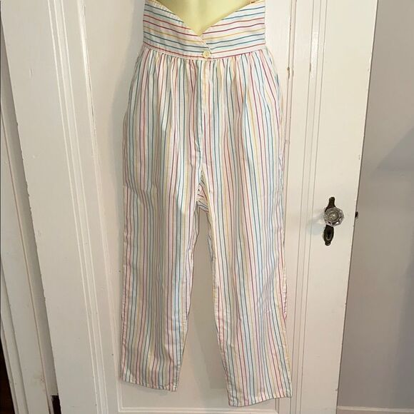 Vintage 70s You Babes Rainbow Vertical Striped High Waisted Cotton Pants - Picture 2 of 11